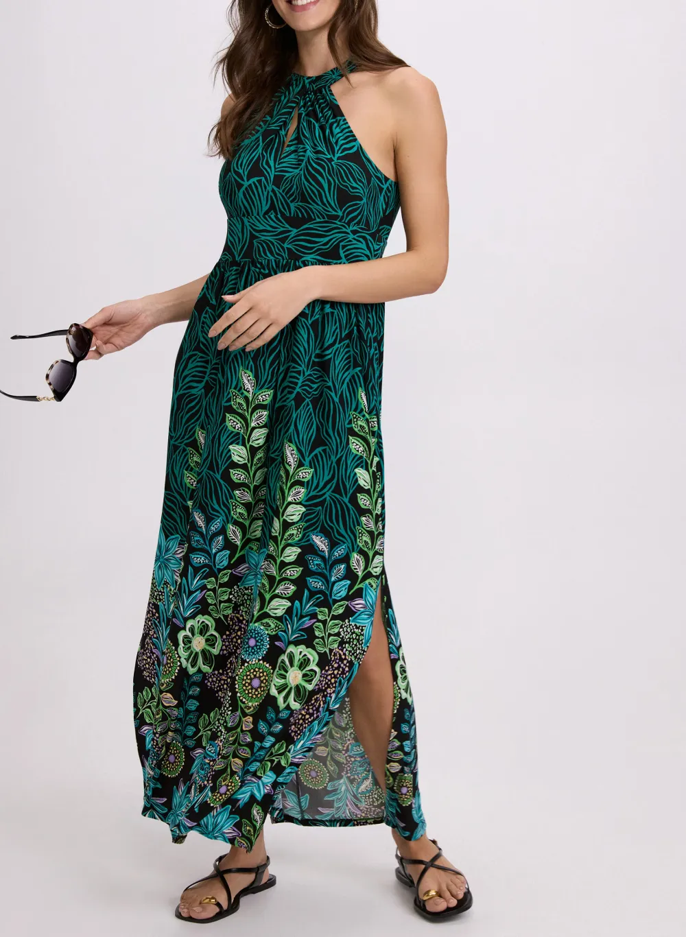 Botanical Print Casual Maxi Dress