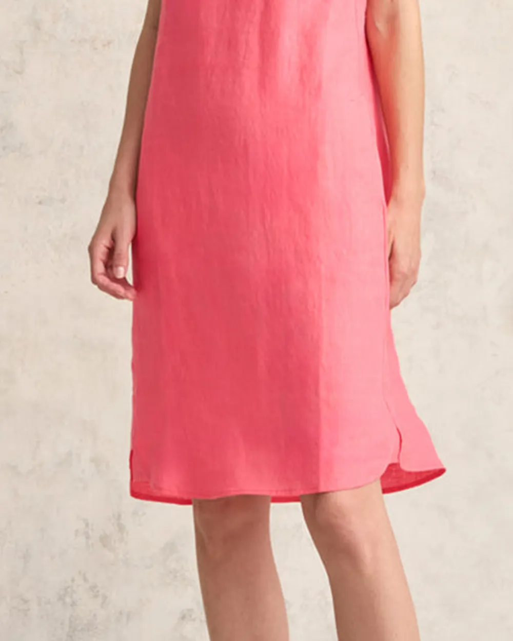 Scoop Neck Linen Dress - Coral