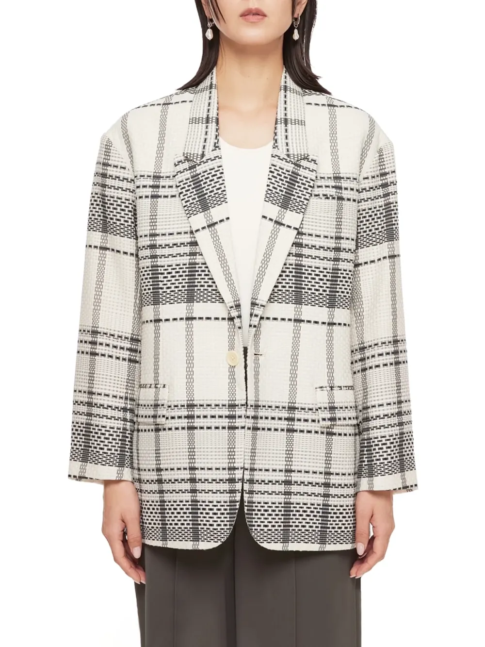 Checkered Print Oversized Blazer