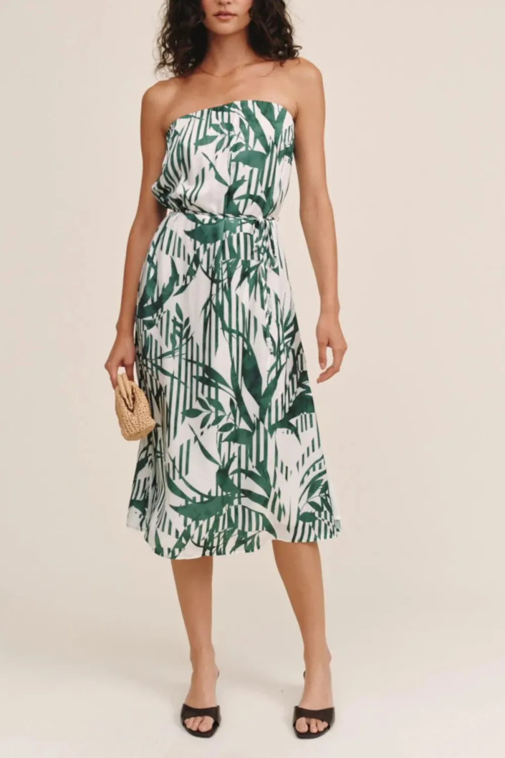 Strapless Tie Waist Drawstring Midi Dress