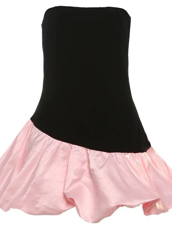 Velvet Tube Top with Bud Mini Dress