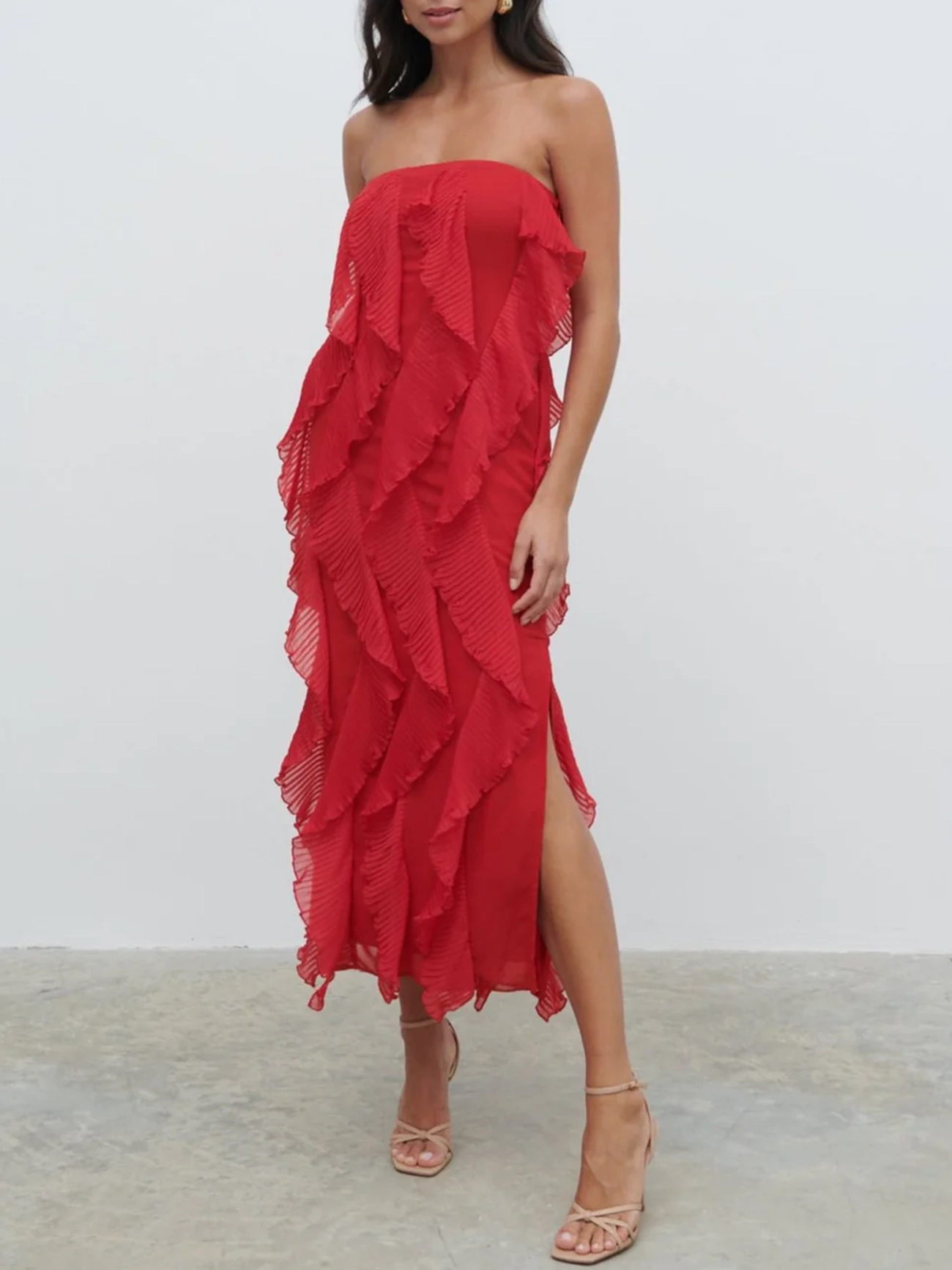 Bandeau Ruffle Midi Dress