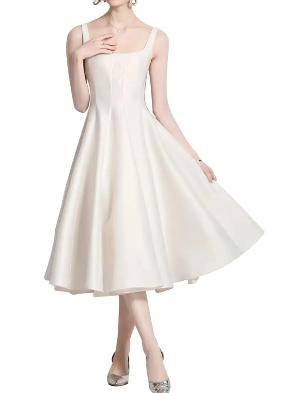 Silhouette A-Line Sleeveless Midi Dress