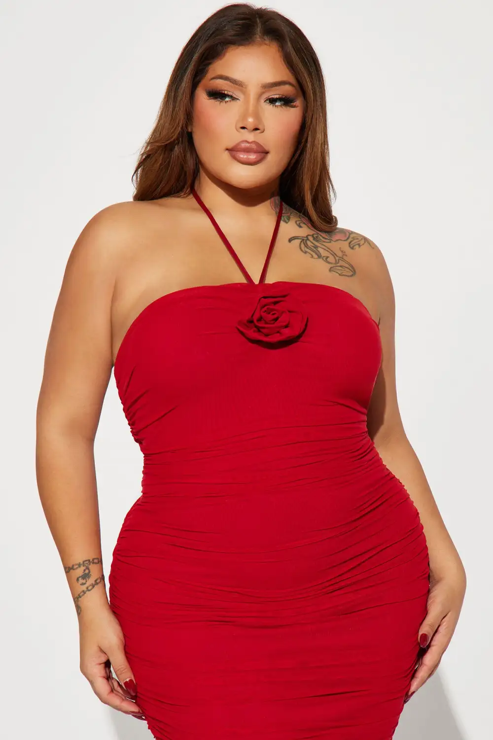 Liz Ruched Maxi Dress - Red
