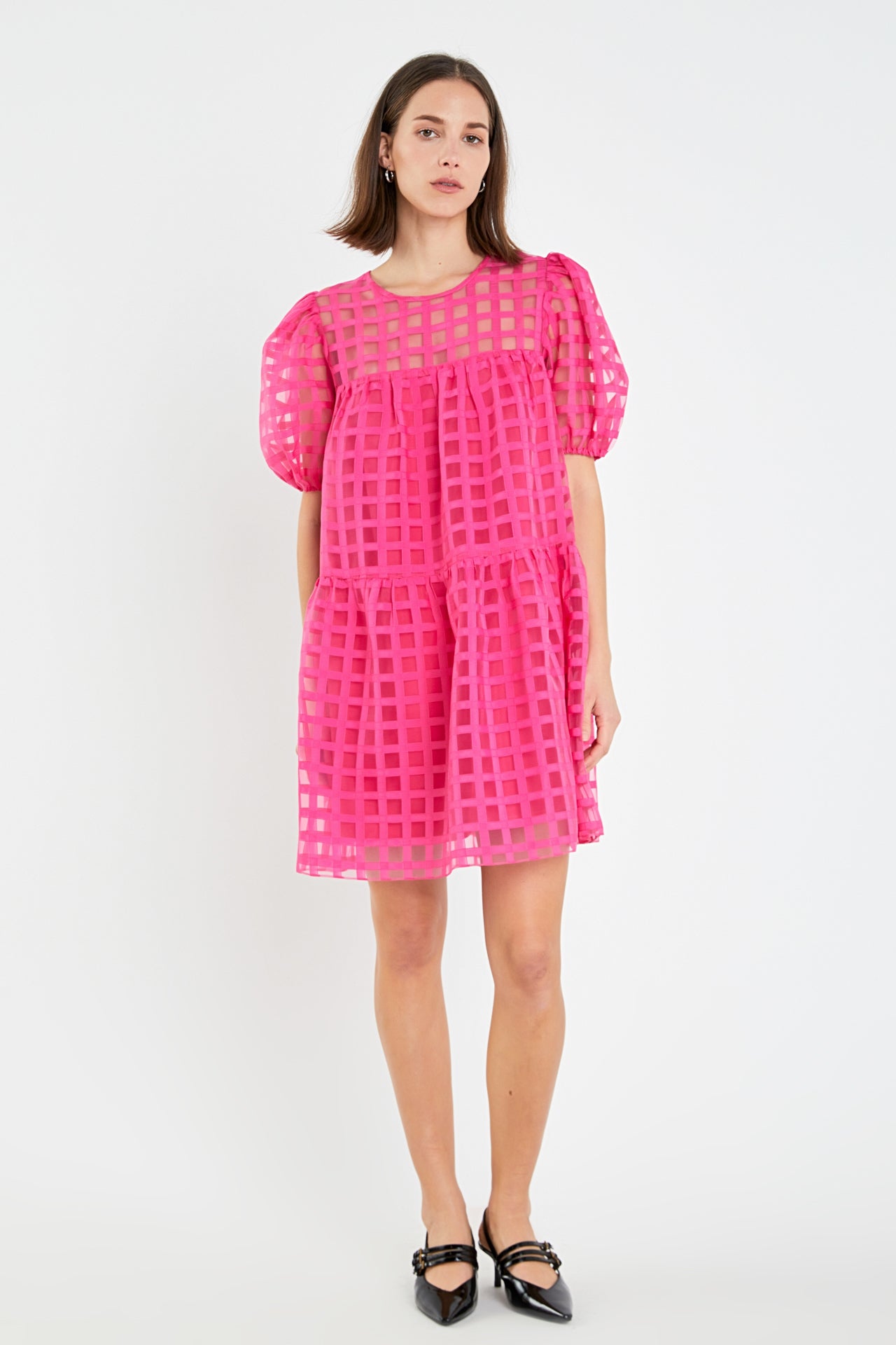 Gridded Organza Mini Dress