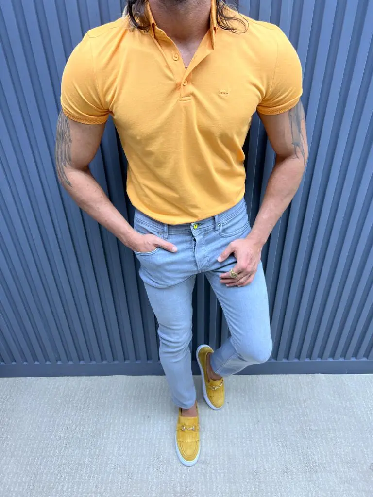 Polo Neck Slim Fit Knitwear T-shirt - Yellow