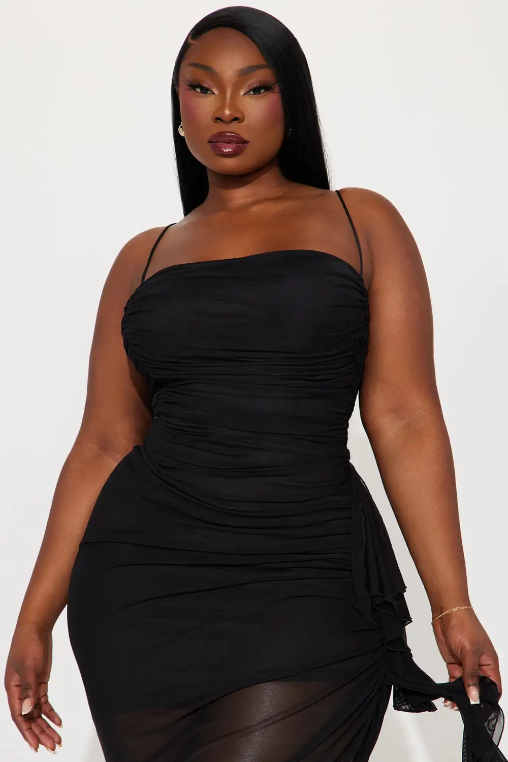 Pretty Lady Ruched Midi Dress - Black