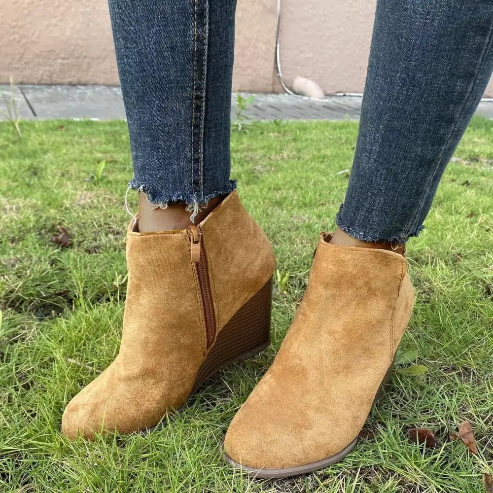 Refined Round Toe Wedge Ankle Boots
