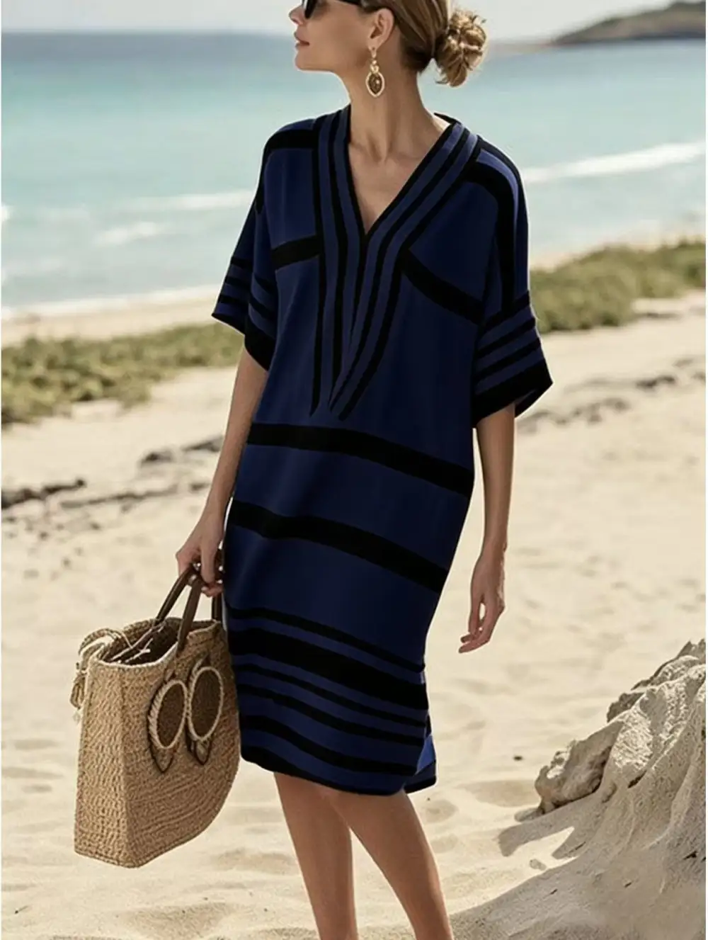 Striped Short Sleeve Midi Dress