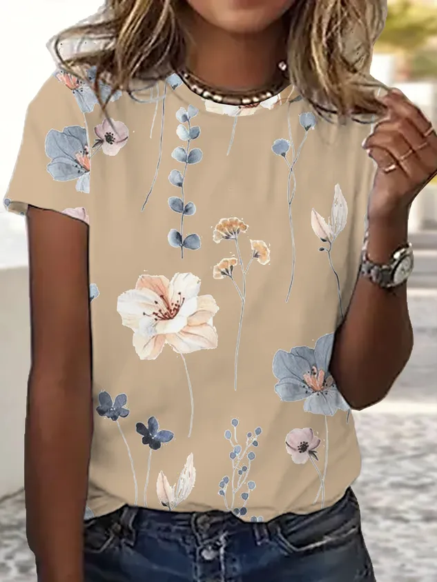 Jersey Loose Floral Casual T-Shirt