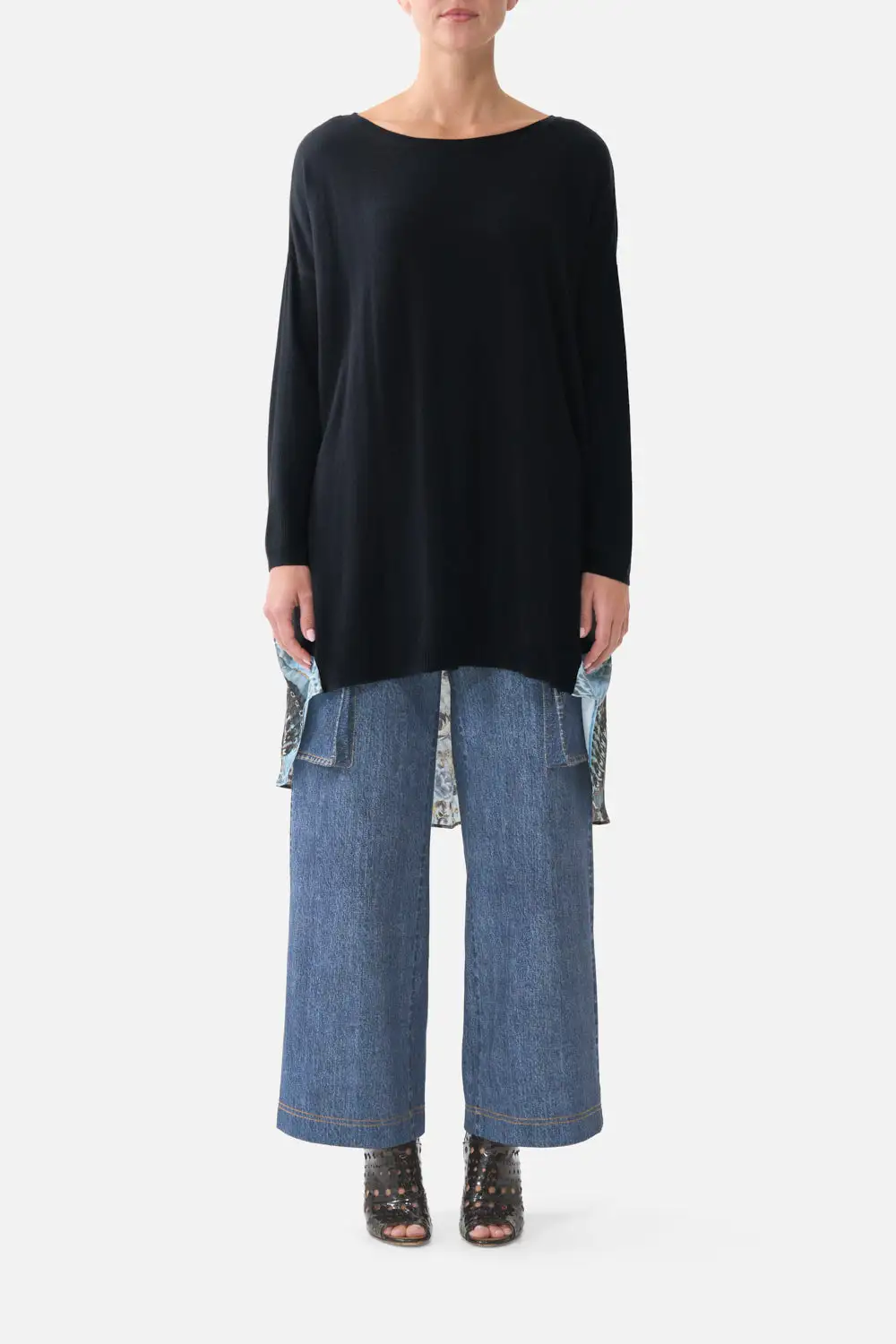Knit Pullover with Pleated Silk Back Top