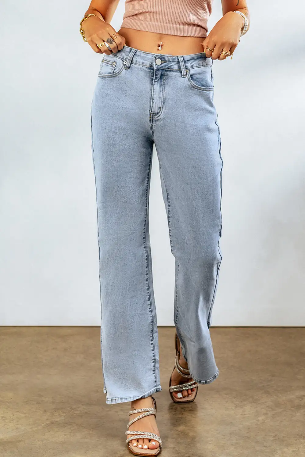 High Rise Slit Anklet Flare Jeans