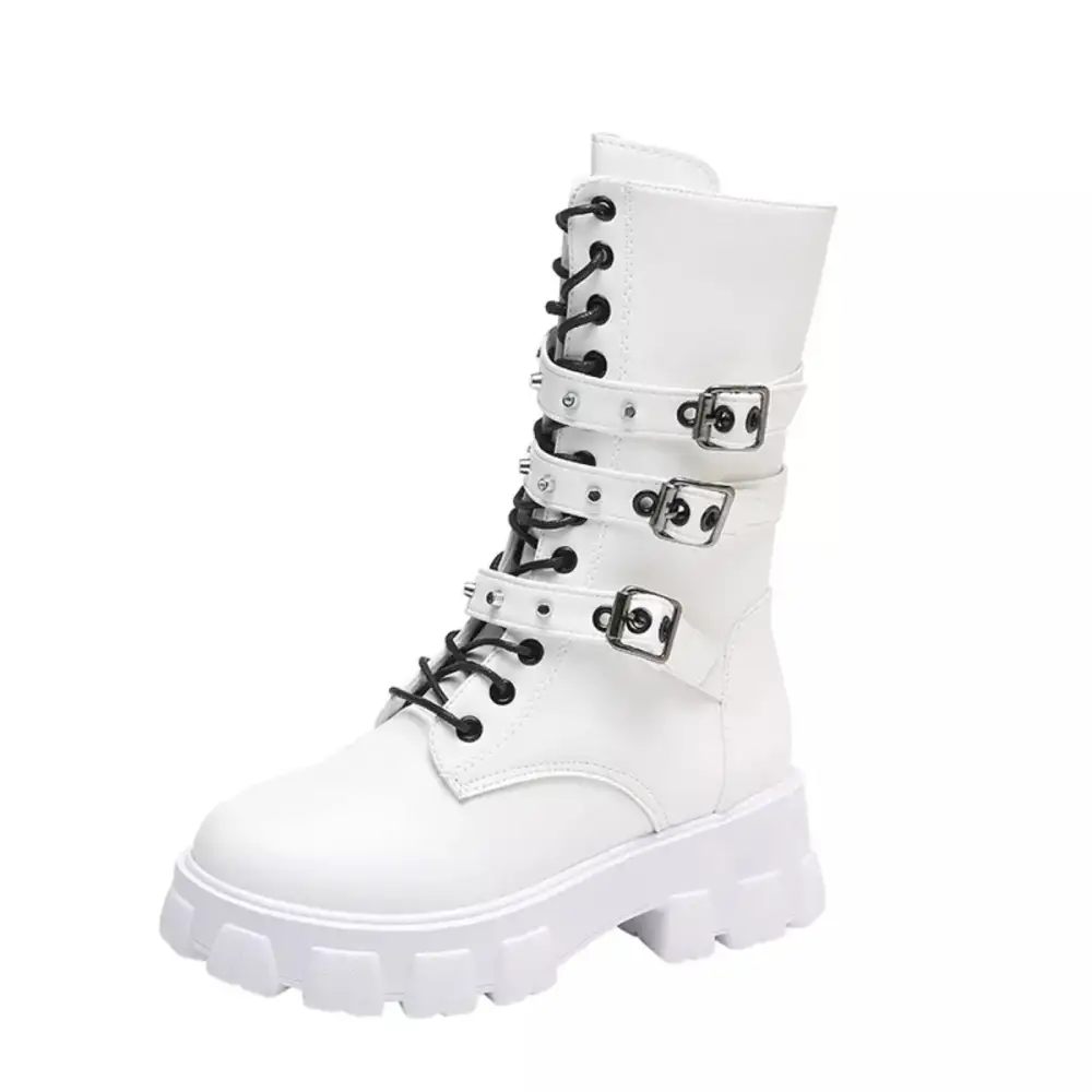 Buckled Lace-Up Combat Boots