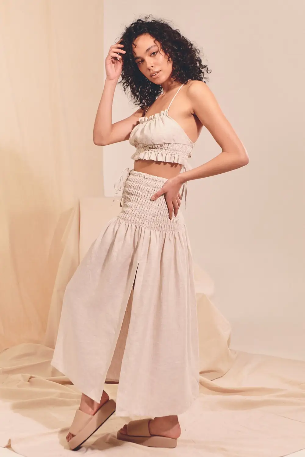 Cece Linen Crop- Natural Kiva