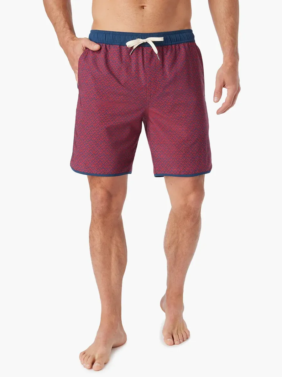 Men's Nautical Red Wave Geological Beach Shorts