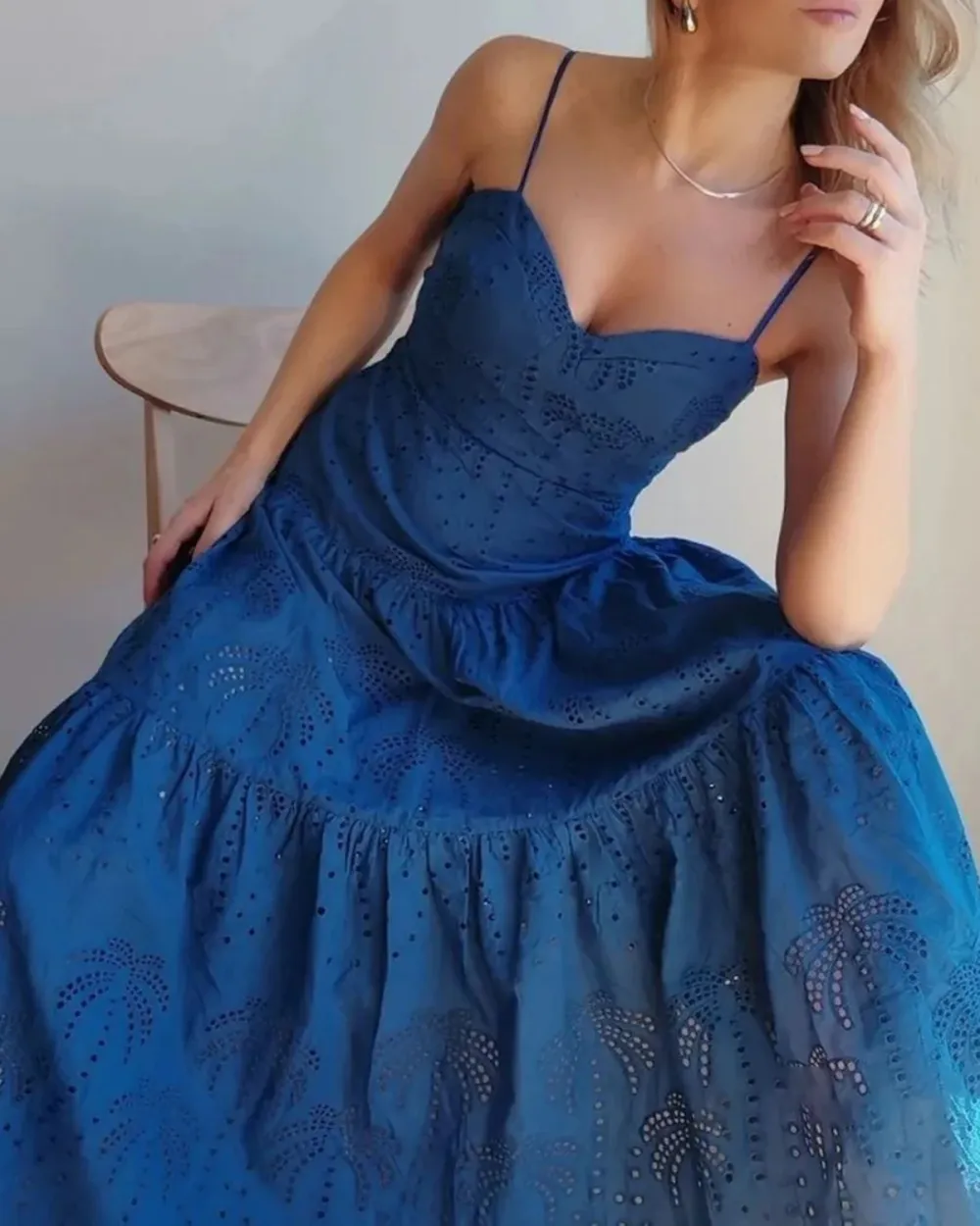 Embroidered Blue Maxi Dress