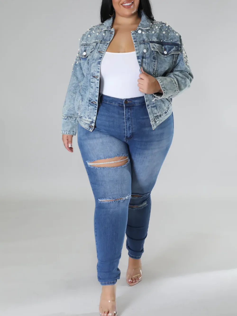 Plus-Size Fashion Denim Jacket For Women