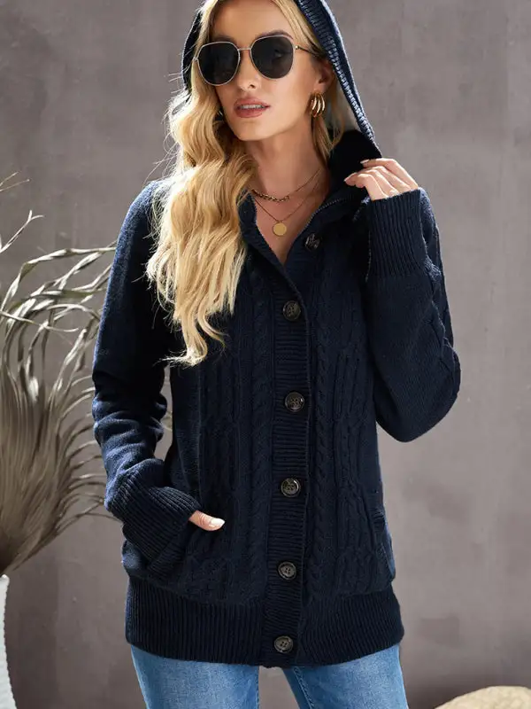 Women's Hooded Long Sleeve Knit Cardigan with Pockets in 4 Colors Sizes 4-12