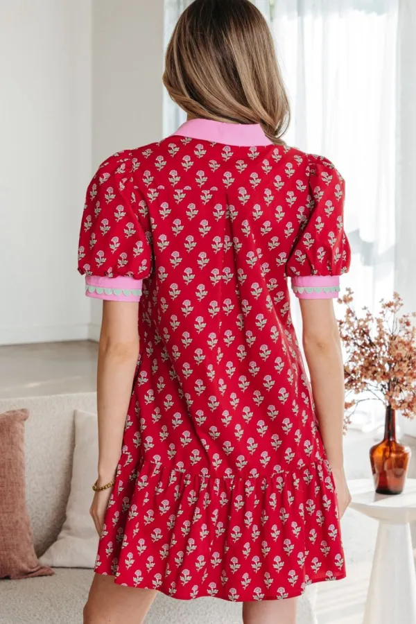 Polished Detail Floral Printed Ruffle Mini Dress