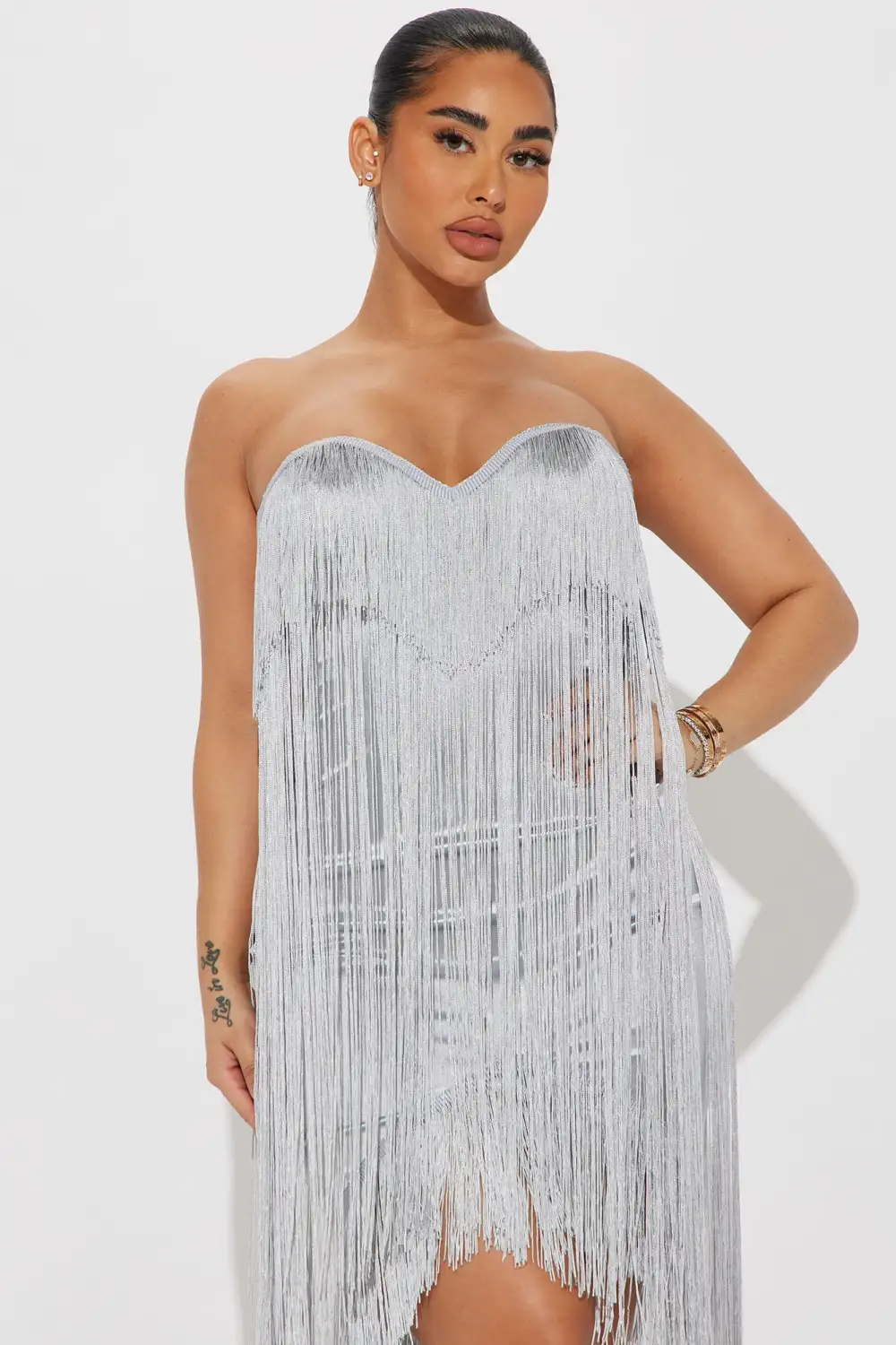 Farrah Fringe Mini Dress - Silver