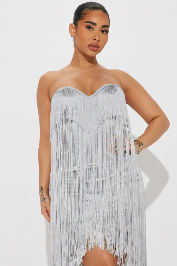 Farrah Fringe Mini Dress - Silver