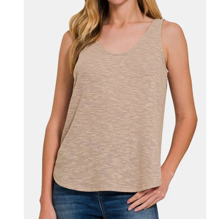 Curved Hem Round Neck Tank