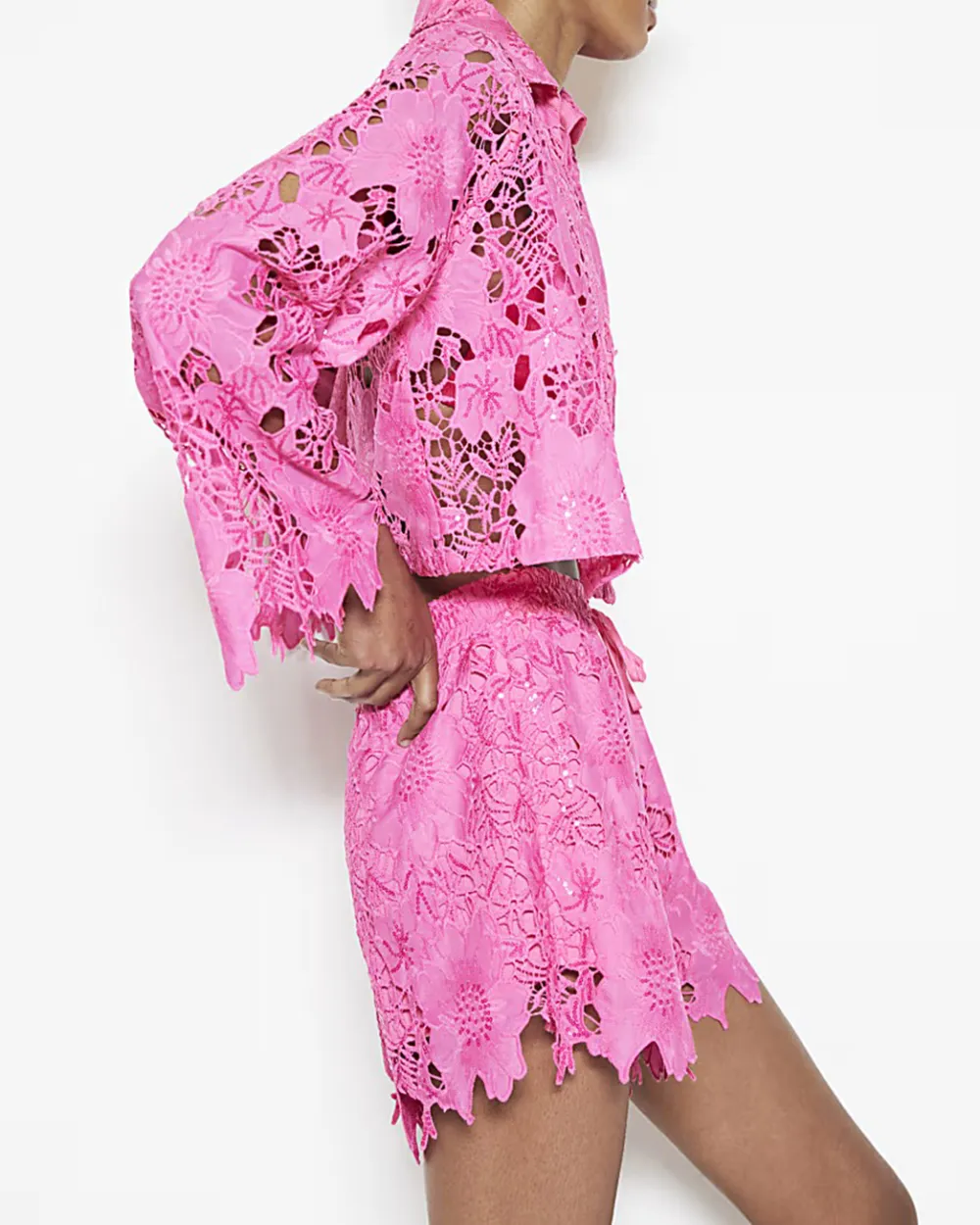 Rose Pink Elegant Floral Hollow Women's Shirts