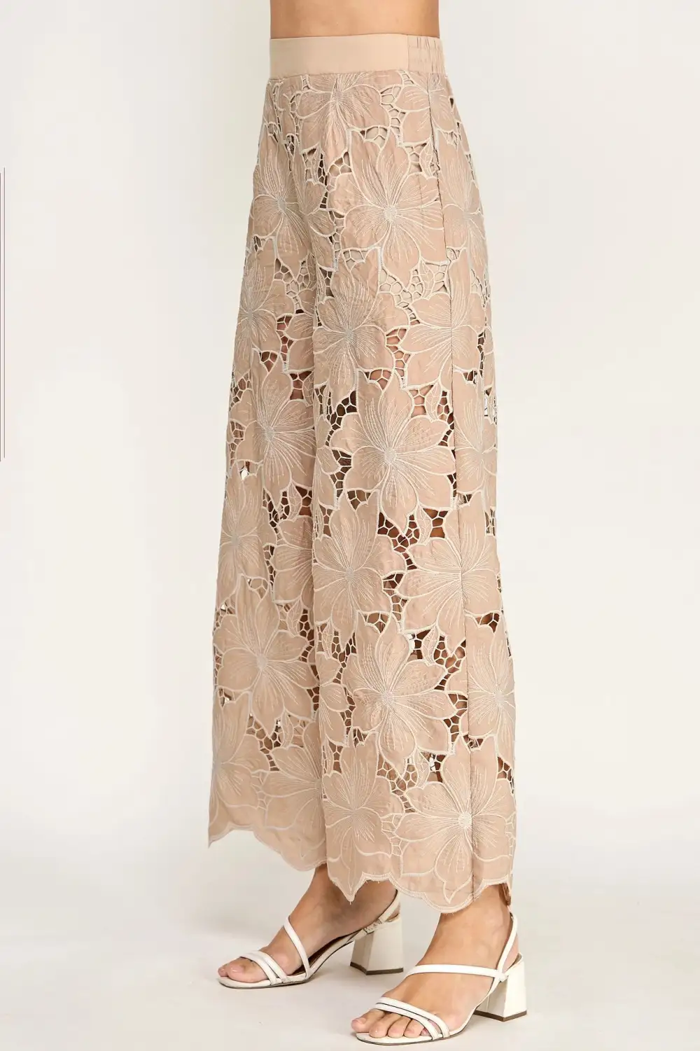 Lace Panel Wide Leg Pants