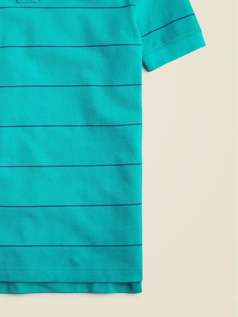 Turquoise Striped Short Sleeve Polo Shirt