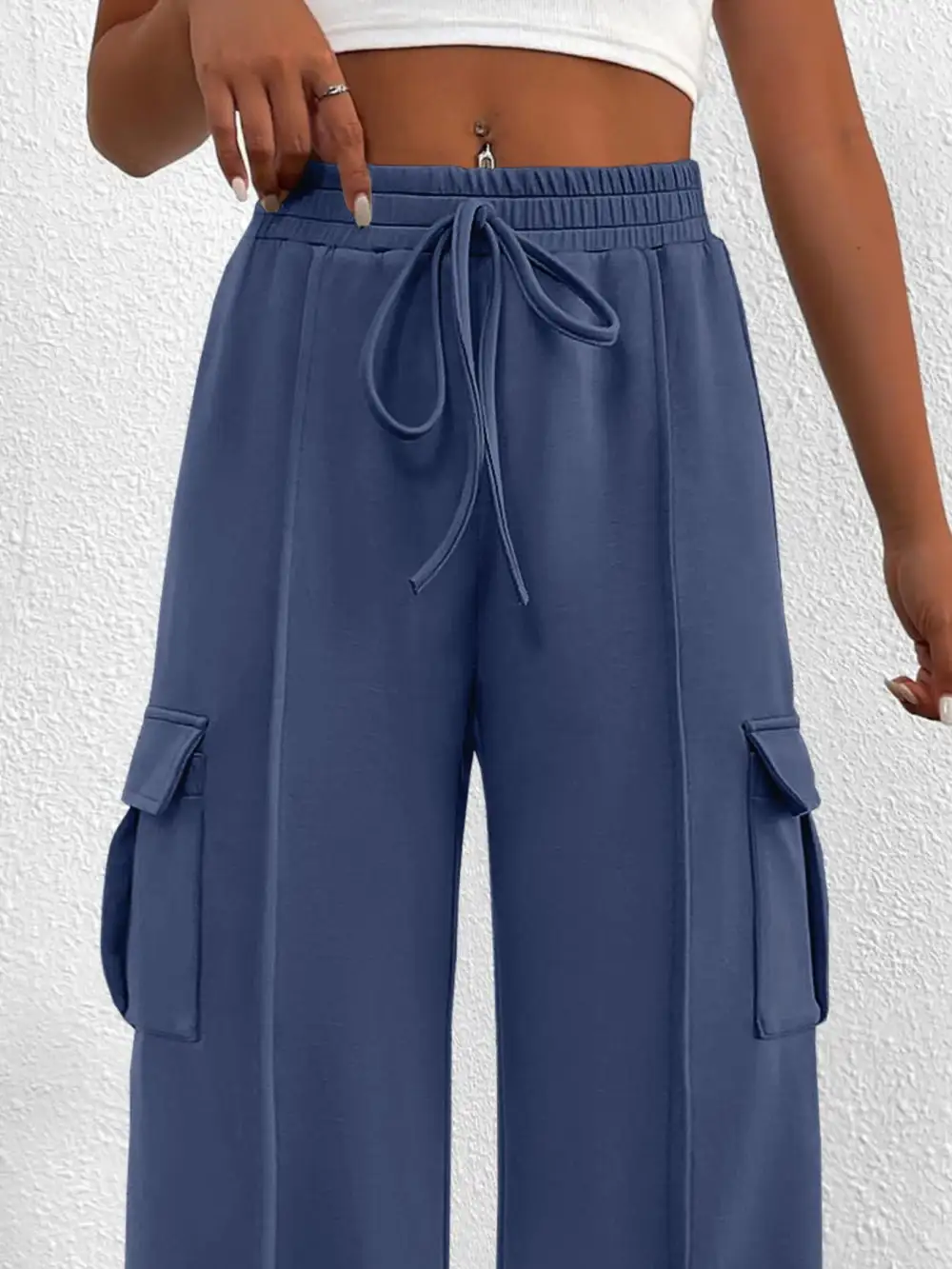 Casual High Waist Cargo Pants with Drawstring