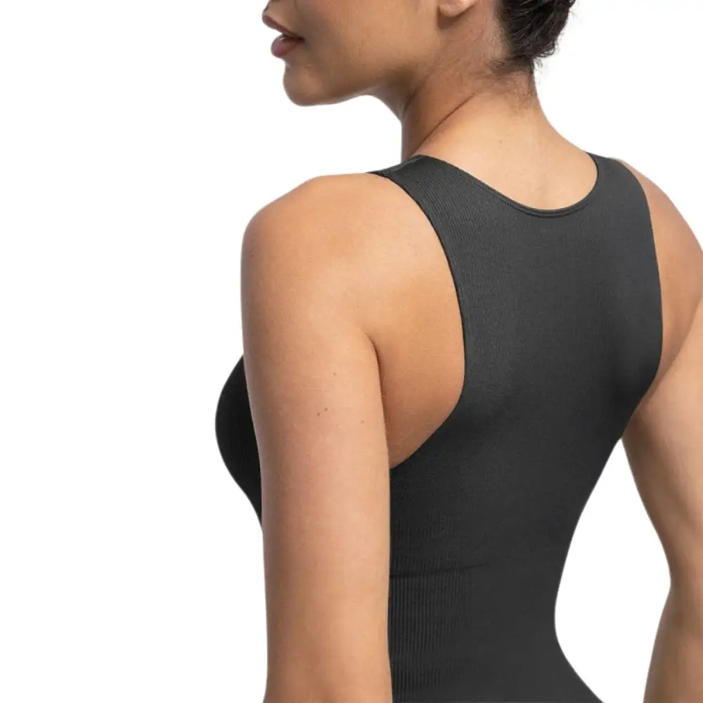 Ribbed Zip Front Sleeveless Bodysuit