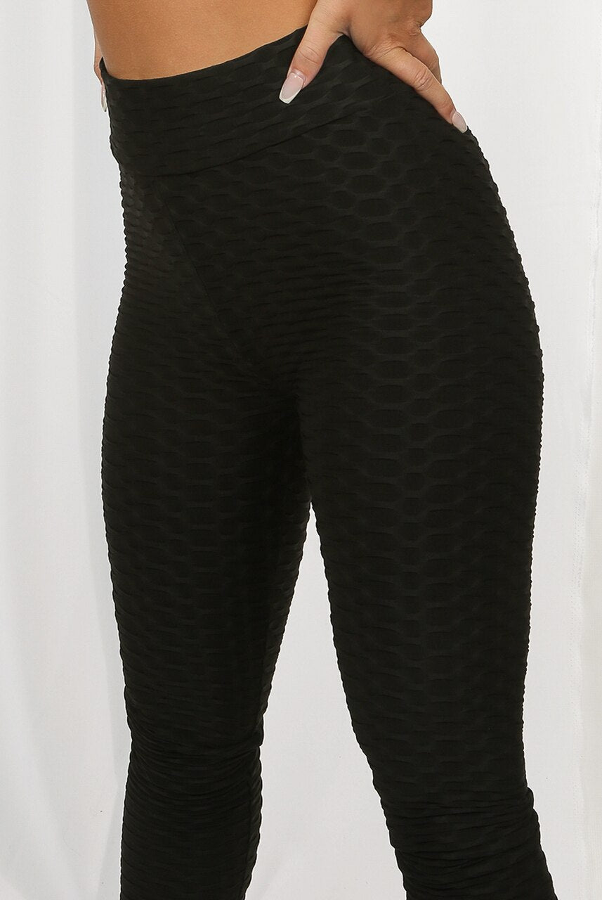 Black Ruched Textured Active leggings - Daniella