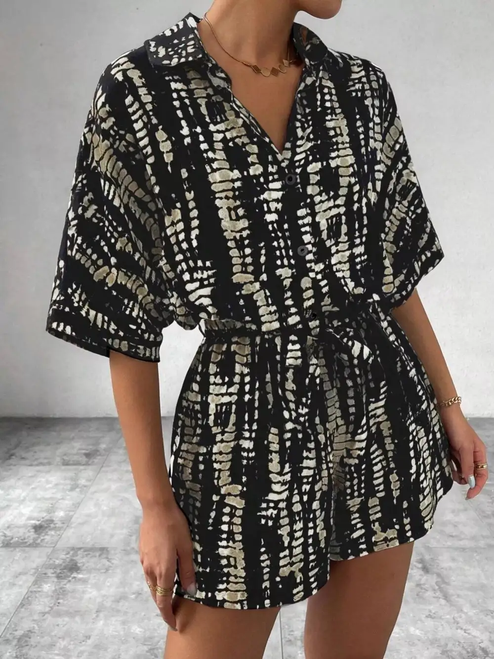 Striped Button Front Romper