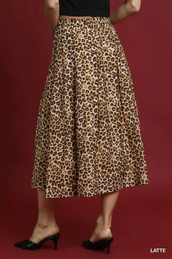 Leopard Print Drawstring Midi Skirt