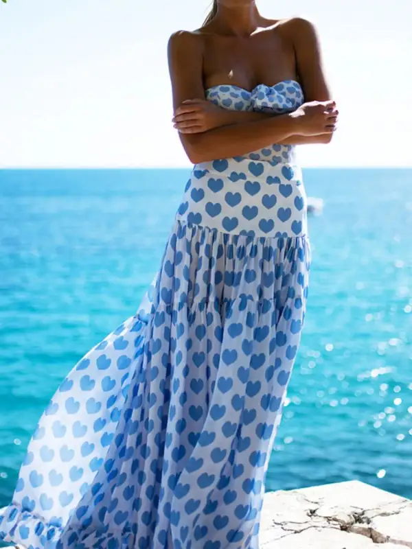 Natural Ruffle Trim Printed Detail Coordinated Set
