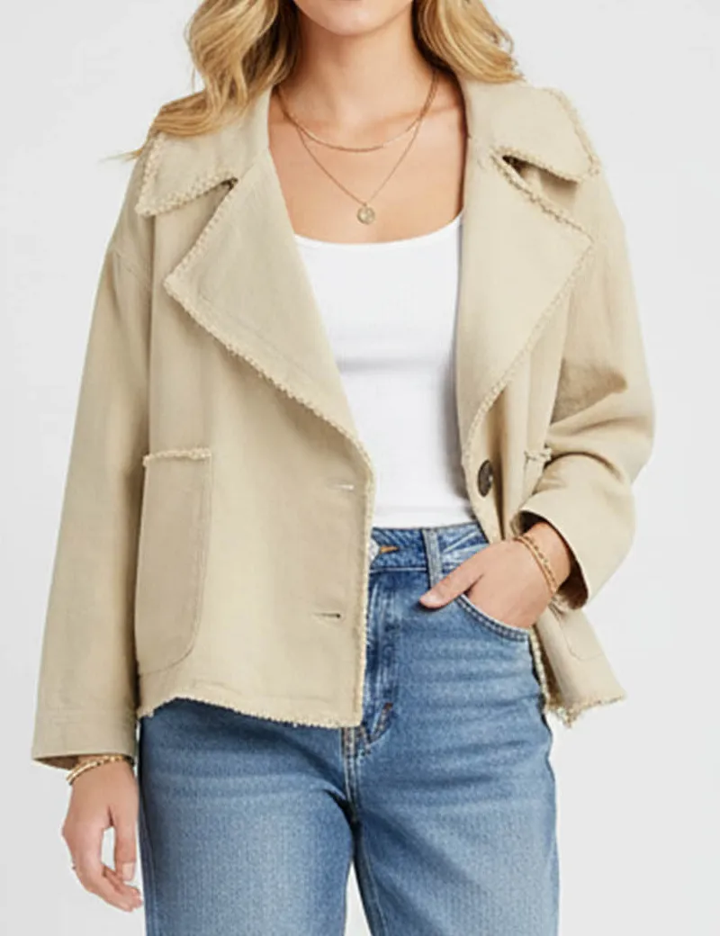 Chic Wide Lapel Frayed Edge Long Sleeve Jacket