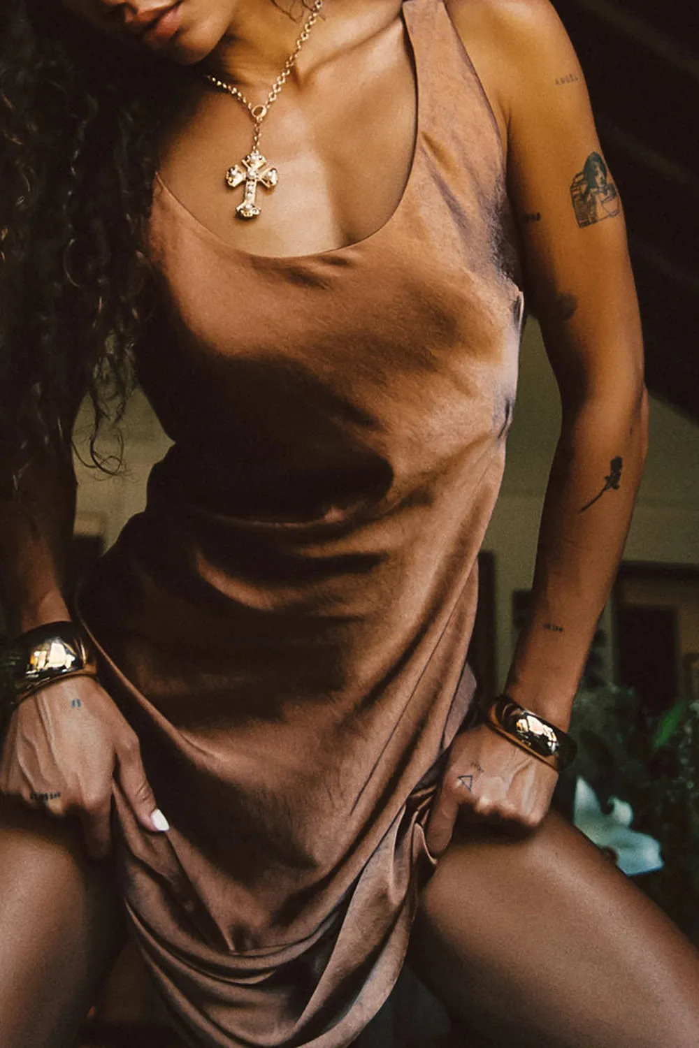 Snag Resistant Satin Material Maxi Dress
