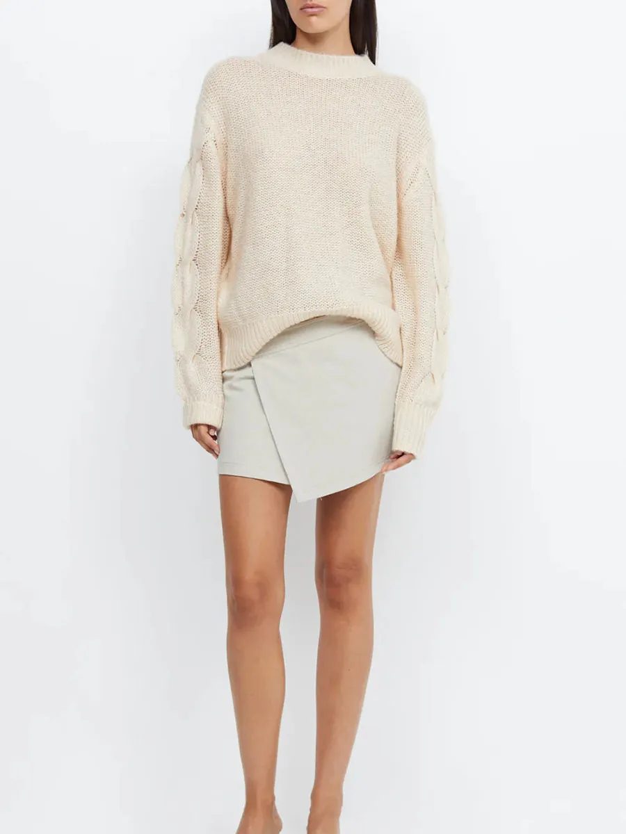 Light Khaki Cable Knit Sweater