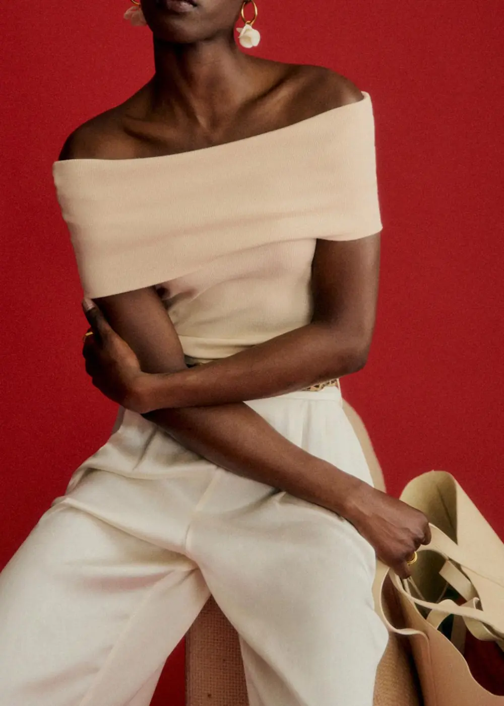 Solid Off-The-Shoulder Organic Cotton Cropped Top