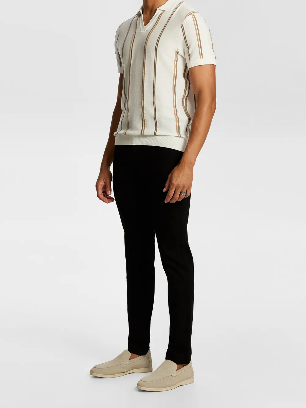 Off White Short Sleeve Color Blocked Polo Shirt