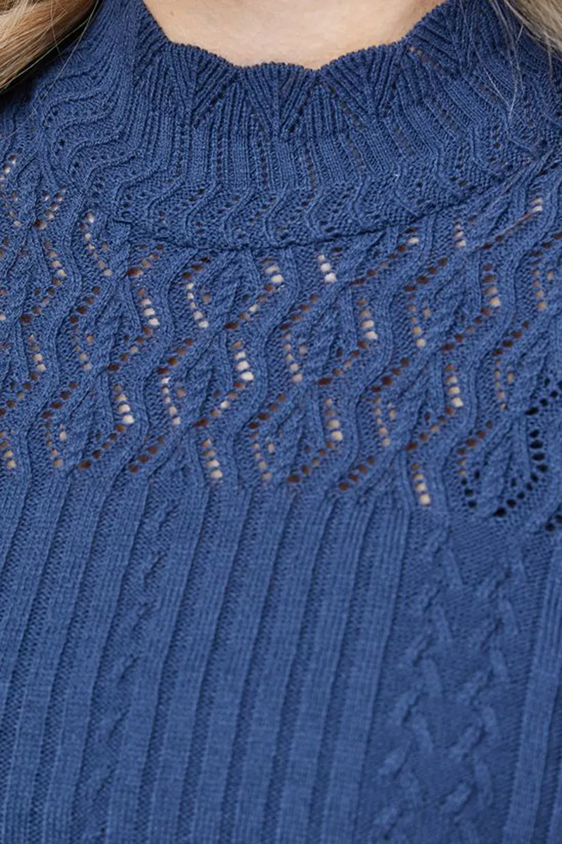 Casual Style High Neck Pointelle Sweaters