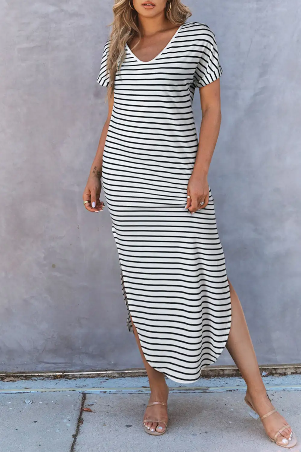 Striped Side Split Maxi Dress