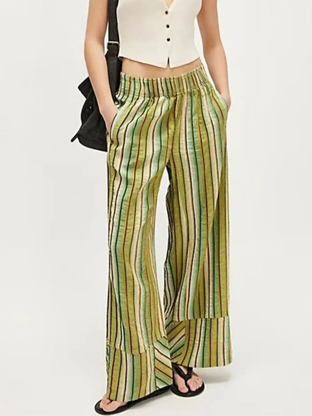 Easygoing Striped High Waisted Wide Leg Pants