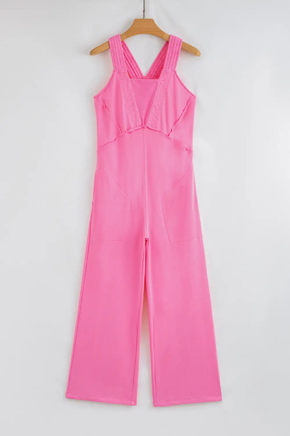 Mineral Wash Raw Seam Patchwork Wide Leg Loose Jumpsuit