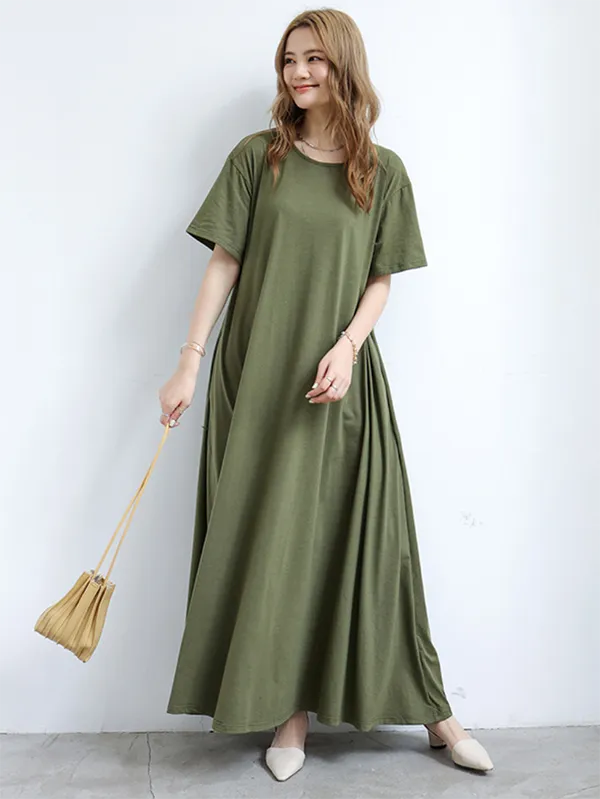 Simple Sleeve Neck Maxi Dress