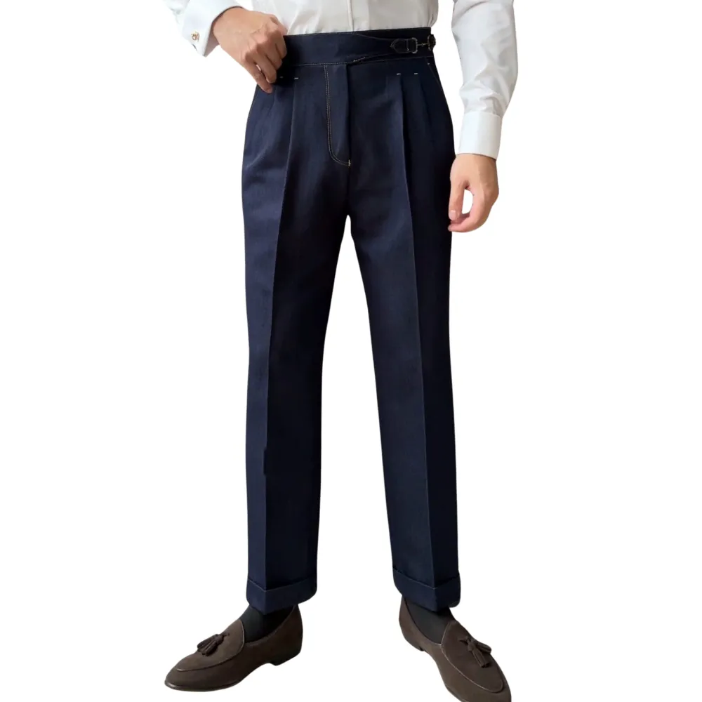 Double Pleat Denim Trousers