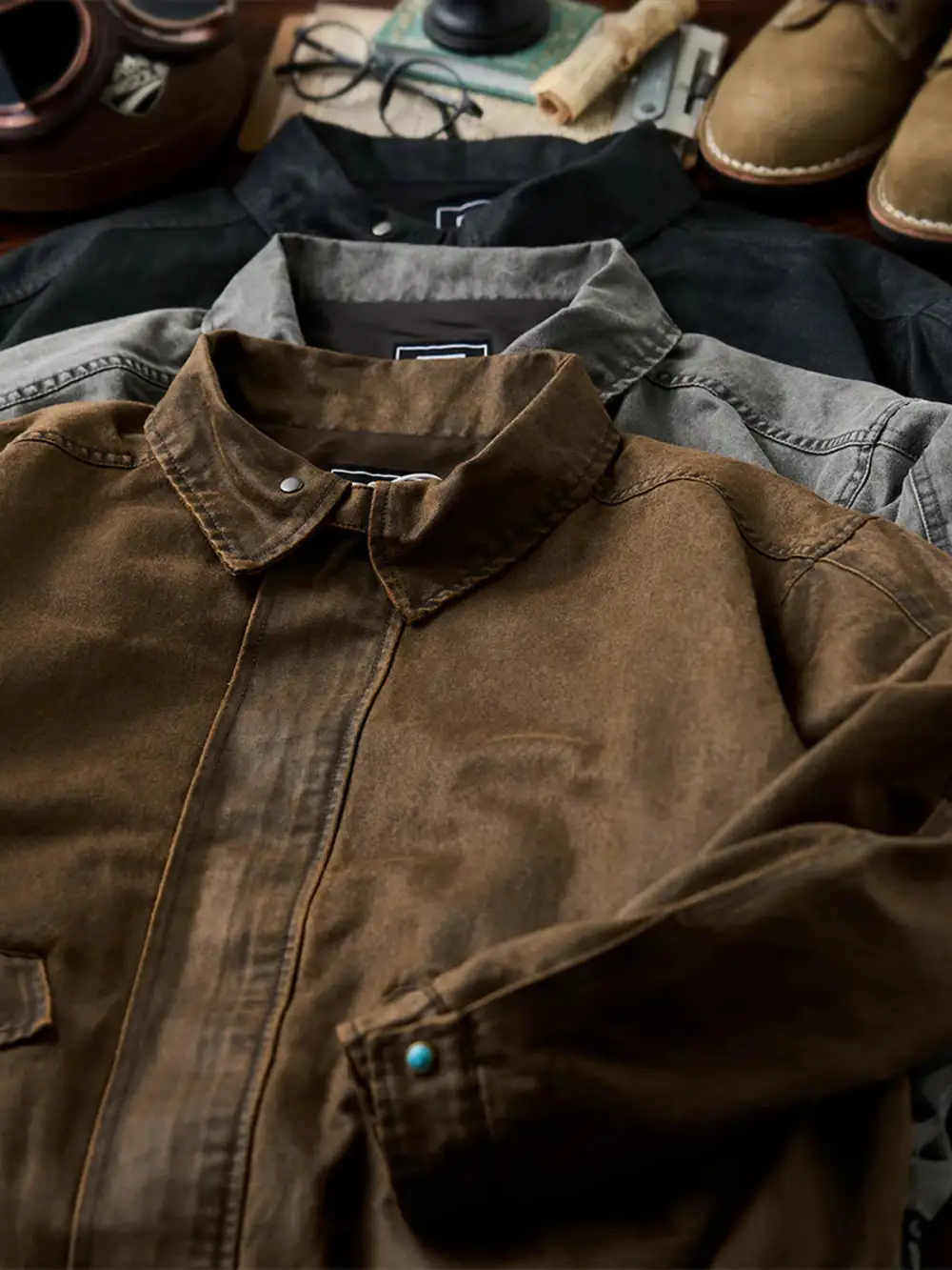 Men's Suede Texture Button Front Work Jacket