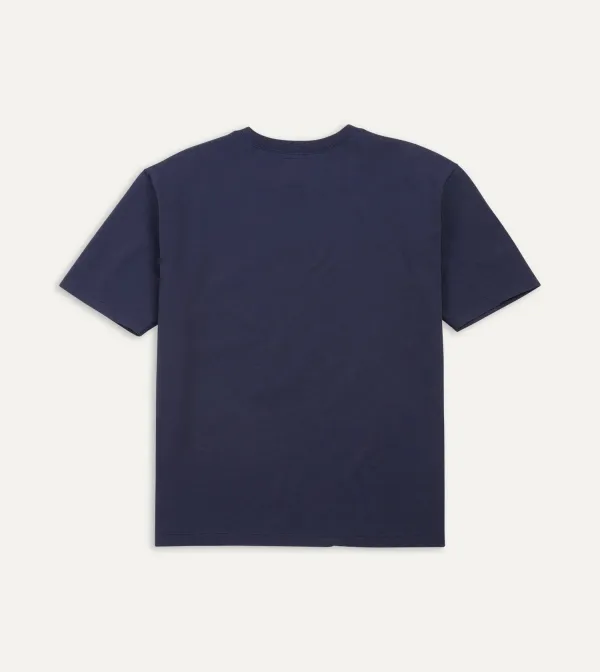 Casual Style Navy Cotton Crew Neck Hiking T-Shirt