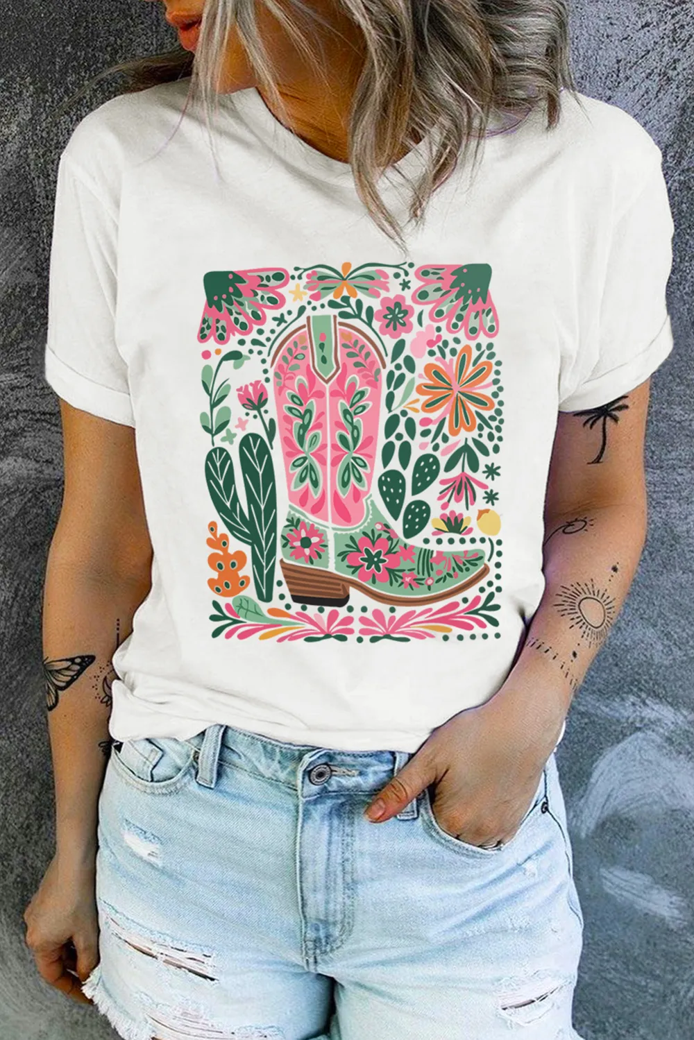 Western Boot Flower Print Tee