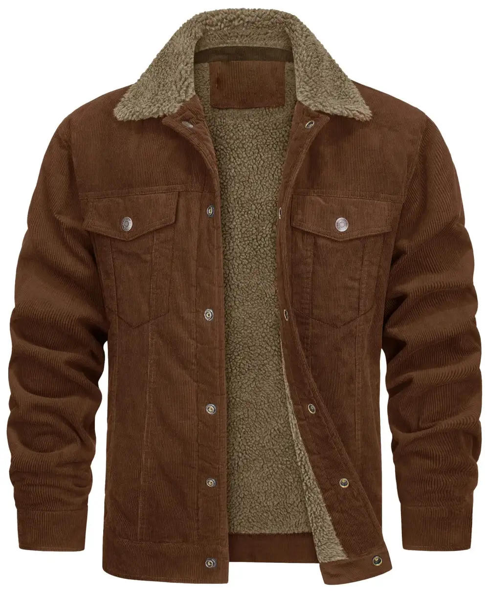 Corduroy Lapel Collar Long Sleeve Jacket